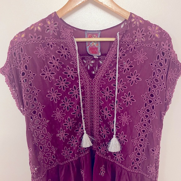Johnny Was Leith Bohemian Eyelet Top Purple XS - Picture 7 of 16